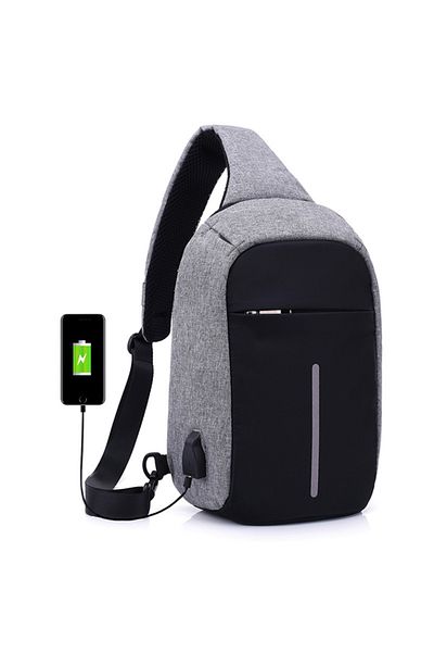 ENAR Chest Waistpack Belt Shoulder Bag With USB Charger Grey