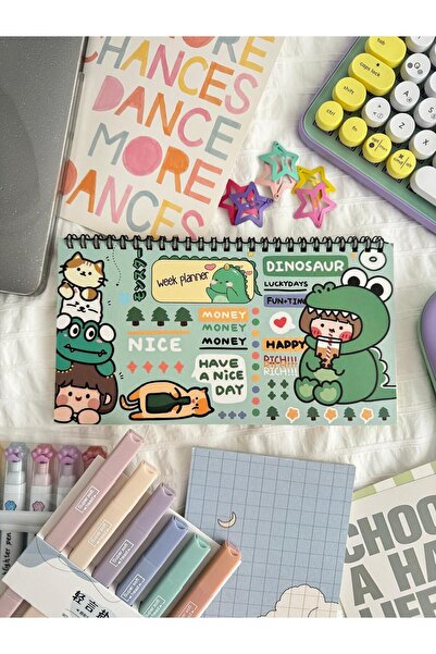 Genel Markalar Dino Girl Kawaii Tasarımlı Klavye Önü Haftalık Planlayıcı