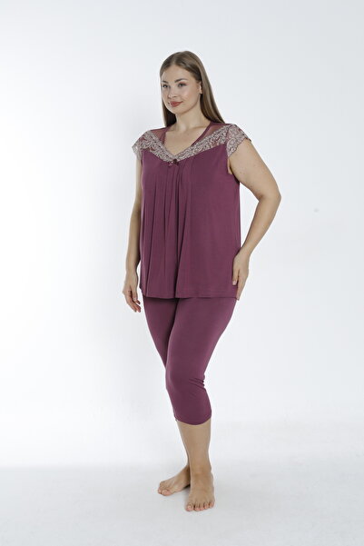 Cotpark Women's Plus Size Viscose Elastane Fabric Short Sleeve Capri Suit 14531-B