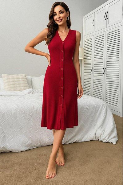 modamtn Women's V-Neck Front Buttoned Camisole Dress