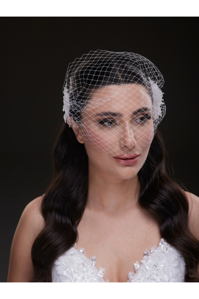 Magic Tiara File Duvağlı Çiçek Detaylı Zarif Gelin Saç Aksesuarı