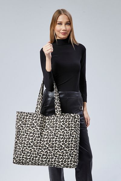 GİYSA Women's Large Size Leopard Pattern Canvas Shoulder Bag Leopard - 2025
