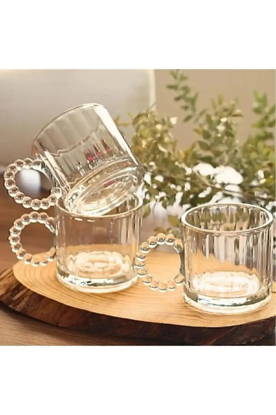 Amentes 6-Piece Glass Mug with Beaded Handle, Beaded Glass Mug, Espresso Soft Drink Cup