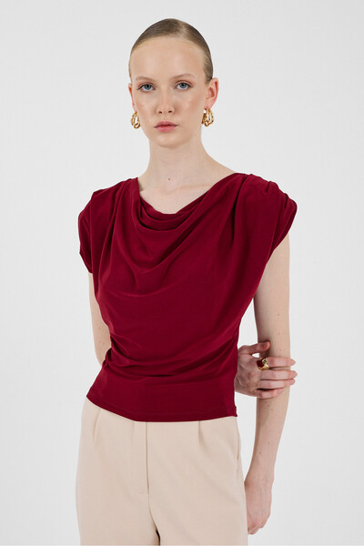 Rays Bordo Vatkalı Degaje Yaka Bluz 2509