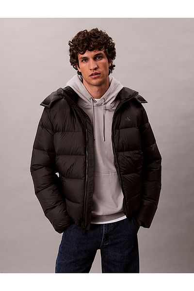 Calvin Klein Men's Duck down Filling Long Sleeve Puffer Hooded Black Jacket Lv04Rc518G-Ub1