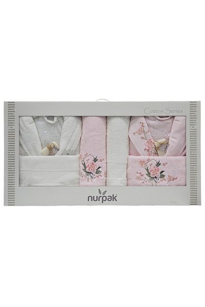 Nurpak 10-Piece Couple Bathrobe Set 100% Turkish Cotton Fragranced Family Bathrobe & Towels Gift Set