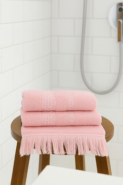Bonny Home Waffle Fringed Cotton 2-Piece Bath and Hand-Face Towel Set