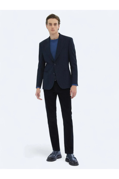 Kip Navy Blue Striped Comfort Fit Jacket