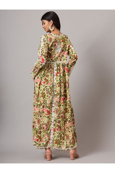 alaya Hand Embroidered Lucknowi Chikankari Printed Mulmul Cotton Jalabiya-AL3936