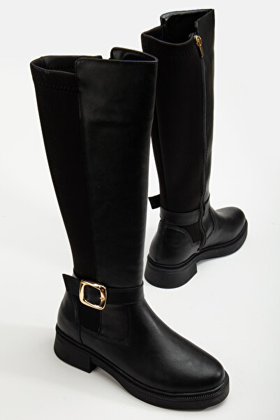 RİSSOLİ Dámské černé matné kožené boty s detailní přezkou na zadní straně
