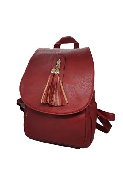 İnternational Women's Backpack Red, 3 Compartments with Zipper, Back Zipper Pocket