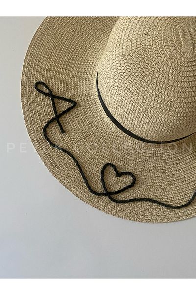 Petek Collection Straw Beach Hat with Initial Letter and Heart Detail (Specify the Letter to Write in the Asked Letter Part)