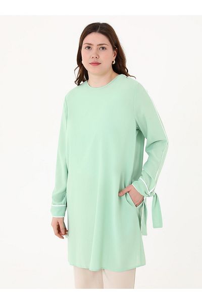 ALİA Plus Size Tunic with Sleeve Detail - Mint Green -
