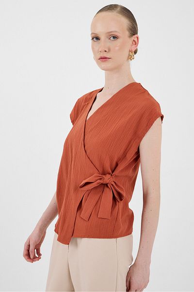 Rays Tile Double Breasted Collar Tie Detailed Blouse 8025A