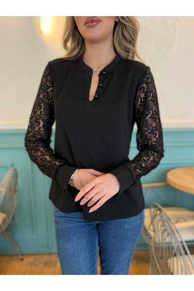 modamtn    Women's Long Sleeve Sleeves Lace up Prevailing Neckline Crepe Blouse