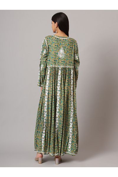 alaya Hand Embroidered Lucknowi Chikankari Printed Mulmul Cotton Jalabiya-AL3936