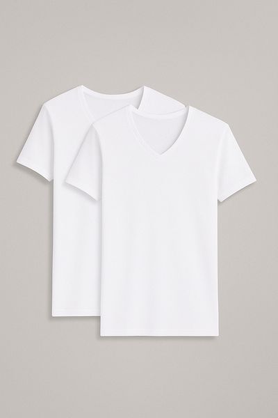 ROZELT Men's White V-Neck T-Shirt 2 Pack Bamboo Lycra