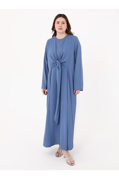 ALİA Large Size Dress with Tie Detail - Dark Indigo -