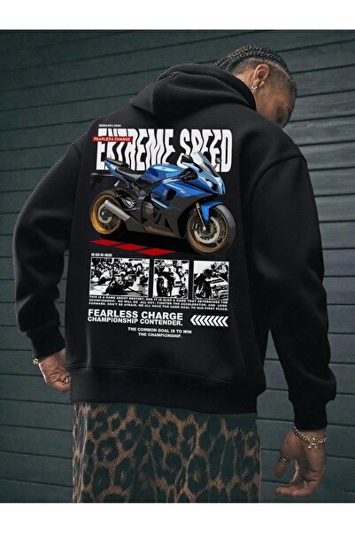 darkopia Unisex Kadın Erkek Extreme Speed Motosiklet Baskılı Kapüşonlu Basic ...