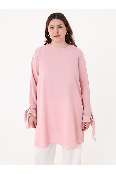 ALİA Plus Size Tunic with Sleeve Detail - Dried Rose -
