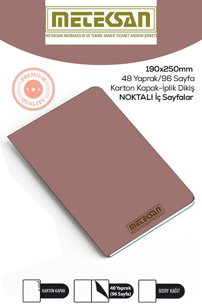 Meteksan 19X25 cm Size Large Size Notepad Ivory Paper Textured Cardboard Cover Thread Stitching
