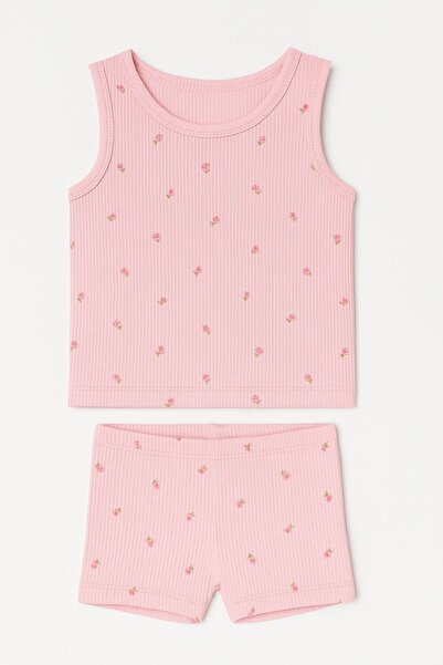 MAVİ QUMSAL Κοριτσίστικο Σετ Ρίμπαραν με φαρδιά τιράντες και σορτς με σχέδια,...