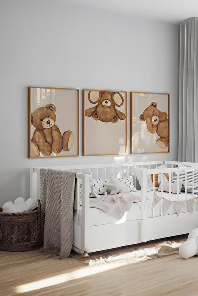 Home φύλο ουδέτερο τέχνη τοίχου παιδικού δωματίου, 3 τμχ καφέ παιδική διακόσμηση δωματίου, χαριτωμένη, χωρίς πλαίσιο