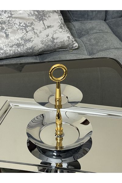 ALJAHWAR Mini two-tiered chrome and gold dessert rack