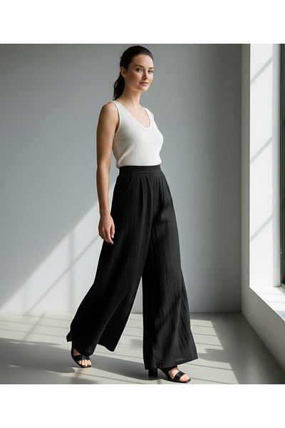 CDA Women's Black High Waist Palazzo Pants