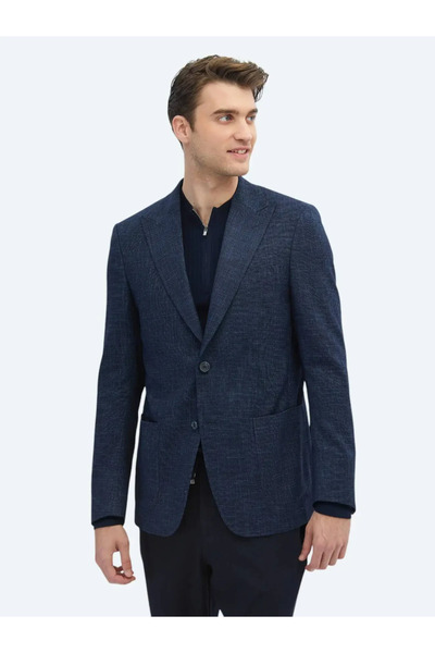 Kip Indigo Patterned Modern Fit Jacket