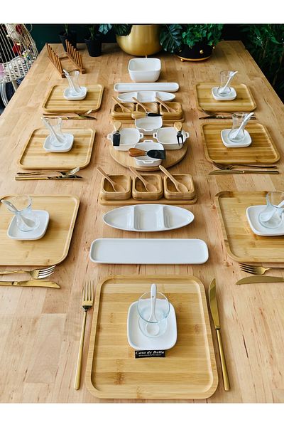 ACAR Bamboo Porcelain 46 Piece Breakfast Set for 6 People