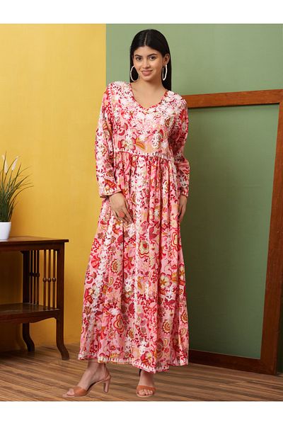 alaya Hand Embroidered Lucknowi Chikankari Printed Mulmul Cotton Jalabiya-AL3936