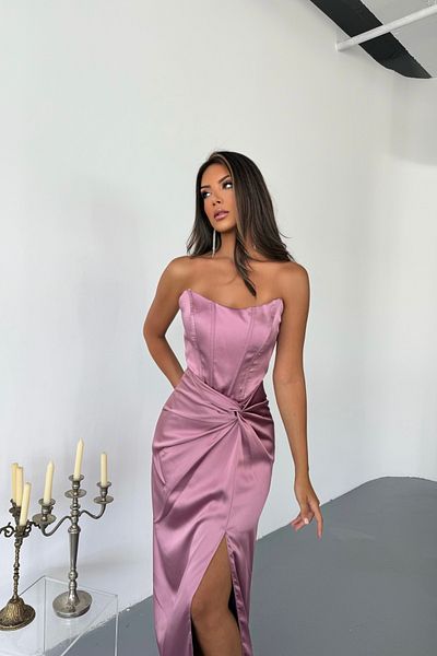 İyem Abiye Waist Knotted Strapless Evening Dress
