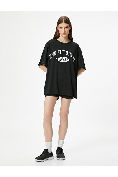 Koton oversized Αθλητικό μπλουζάκι με τύπωμα με μακρύ μανίκι με λαιμόκοψη