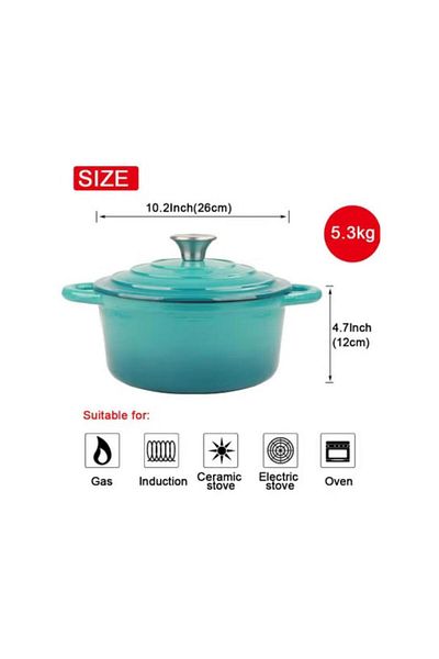 VAV GET Healthy and Safe, Non-Stick Enameled Cast Iron Dutch Oven Casserole, 26x12cm / 10.2x4.7Inch
