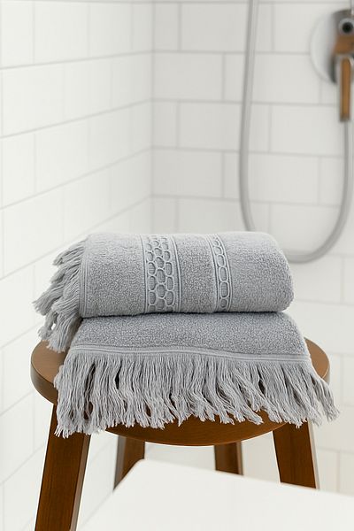 Bonny Home Waffle Fringed Cotton 2-Piece Bath and Hand-Face Towel Set