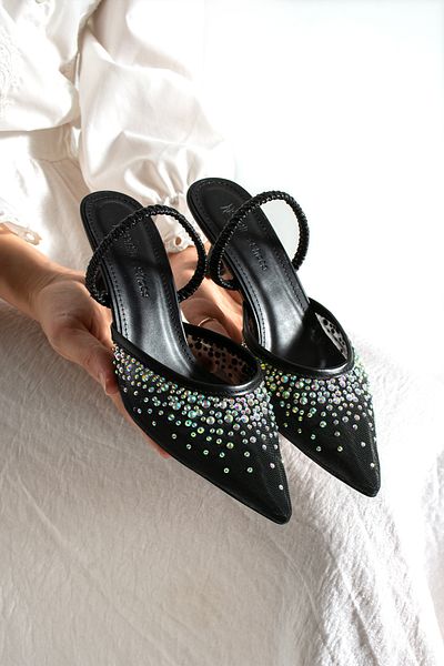 misio shoes Embroidered Mesh Open Back Shoes (5cm)