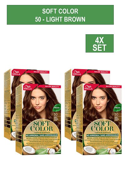 Wella Soft Color - Natural Instincts Hair Color, Aloe Vera & Shea Butter - 50 Light Brown x4