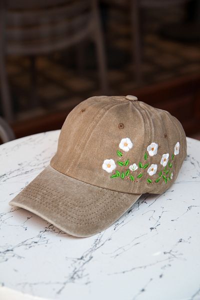 CAP BROS Morning Glory Ivy Flower Embroidered Vintage Cap Hat