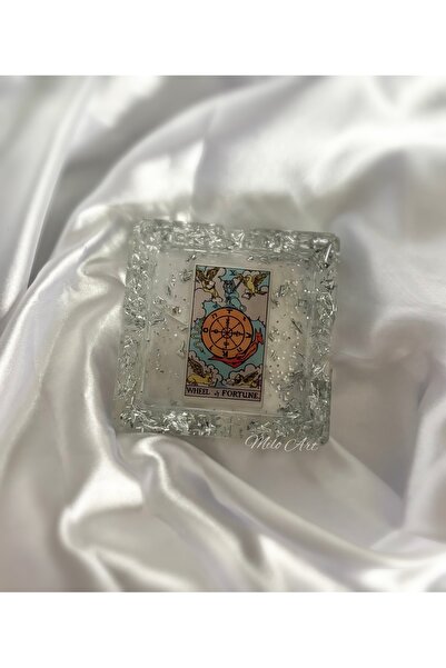 Milo Art Wheel of Fortune Wheel of Fortune Tarot Card Silver Foil Epoxy Ashtr...