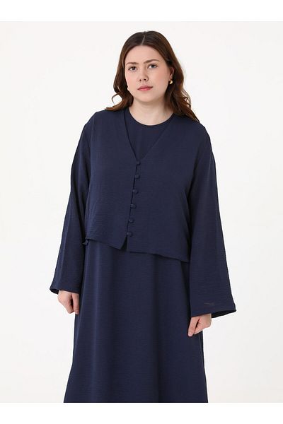 ALİA Aerobin Shirt & Dress Large Size Double Suit - Navy Blue -