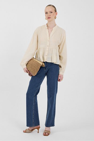 Rays Stone 100% Cotton Lace Detailed Muslin Shirt 4823A