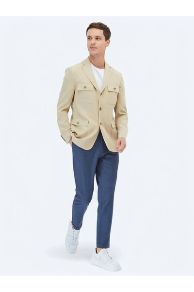 Kip Beige Plain Modern Fit Jacket