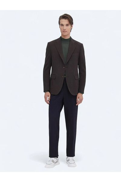 Kip Brown Striped Modern Fit Jacket