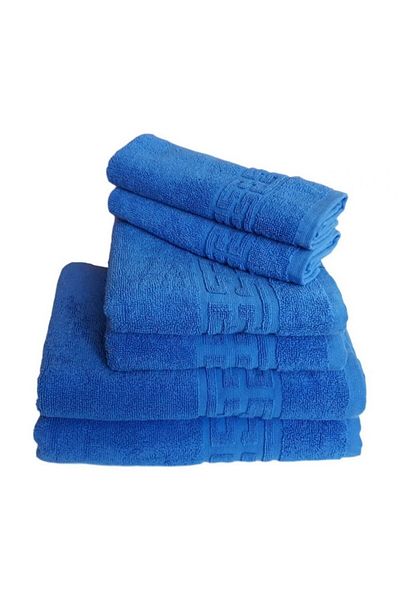 OEM Set 6 Towels, Blue, Greek Border, 100% Cotton
