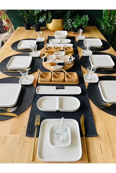 CASA DE BELLA Bamboo Porcelain 46 Piece Breakfast Set for 6 People