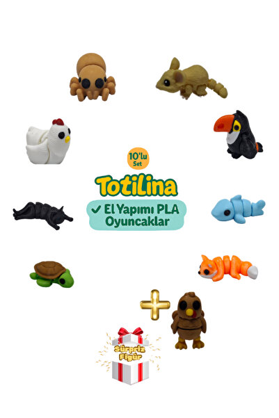 10'lu set ayı kedi koyun köpek balığı hindi tırtıl tilki timsah