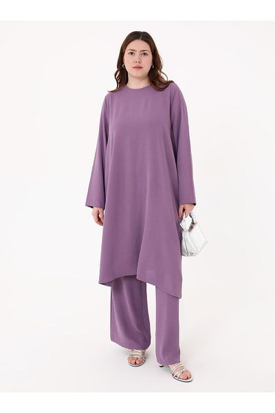 ALİA Aerobin Basic Tunic&Pants Plus Size Double Set - Purple -