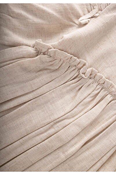 Cigit Robadan Ruffle Gathered Poplin Φόρεμα 2-7 ετών Φυσικό