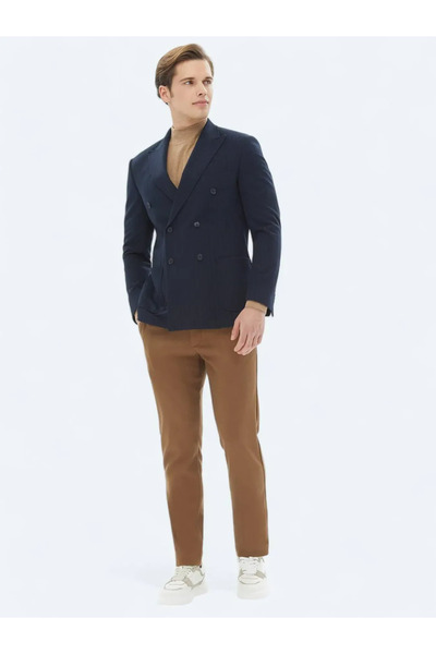 Kip Navy Blue Striped Modern Fit Knitted Jacket